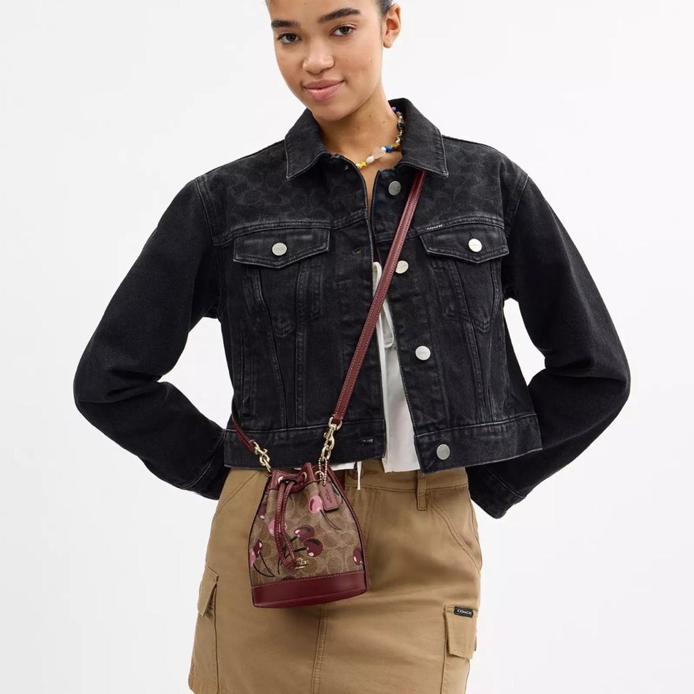 Coach Mini Bucket Bag In Signature Canvas With Cherry Print - Picture 10 of 10